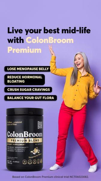 A high-contrast, benefit-led vertical ad using a central product shot and a list of specific health outcomes for a targeted demographic.